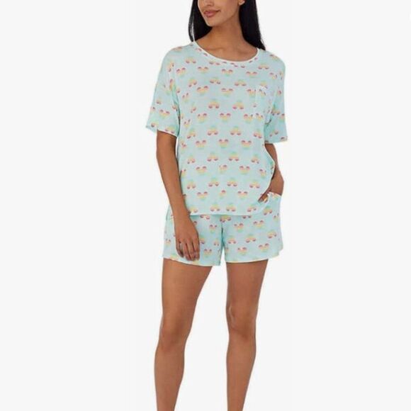 DISNEY MICKEY MOUSE 2 PIECE SHORT SLEEVE  PAJAMA SET - AQUA RAINBOW - XXL - Picture 1 of 10